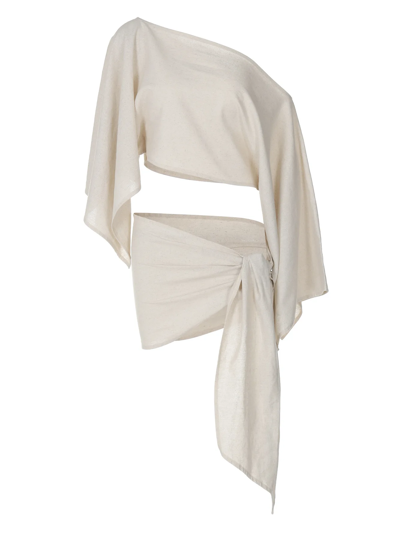 Strand Cover Ups Vrouwen Linnen Lange Pagode Mouw Crop Top 2-delige Set Een Stuk Twisted Knoop Mini Rok Pak zomer Dame