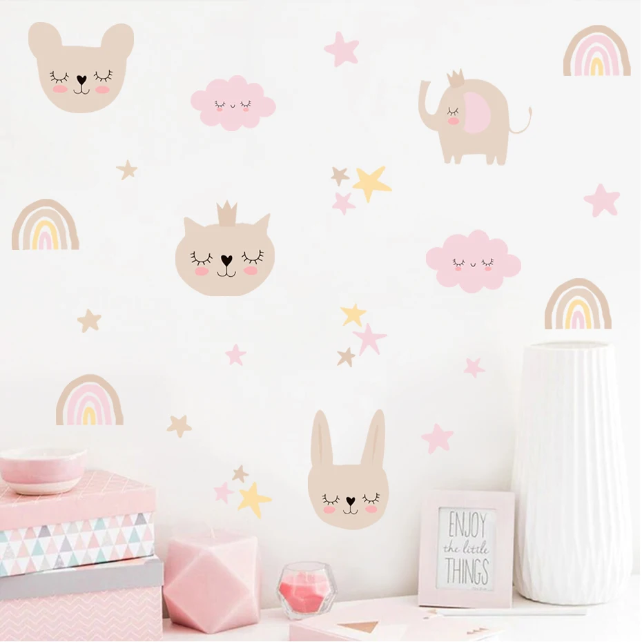 Calcomanías de pared para guardería, carteles artísticos con dibujos de animales, bonitos, regalos para habitación de niños y niñas, pegatina