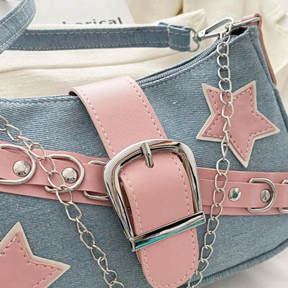 Mode Y2k Unterarmtasche Mini Handtaschen Sternmuster und Retro Nieten Umhängetasche Kleine quadratische Form Kette Pendeln Achseltasche – Detail 34