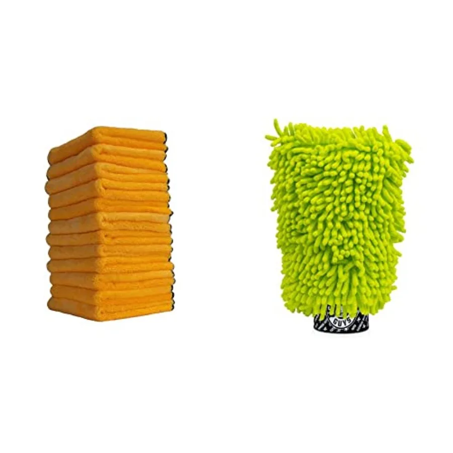 

Premium Microfiber Towels 16 Inch x 16 Inch (Pack of 12) and Chenille Premium Scratch-Free Microfiber Wash Mitt