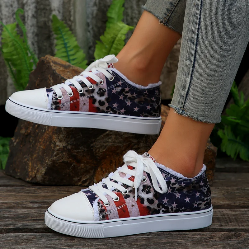 Women\'s Sports Shoes Floral Canvas Women Shallow Lace Up Casual Flat Sole Shoe Ladies Sneakers Vulcanized 2023 New Spring Autumn