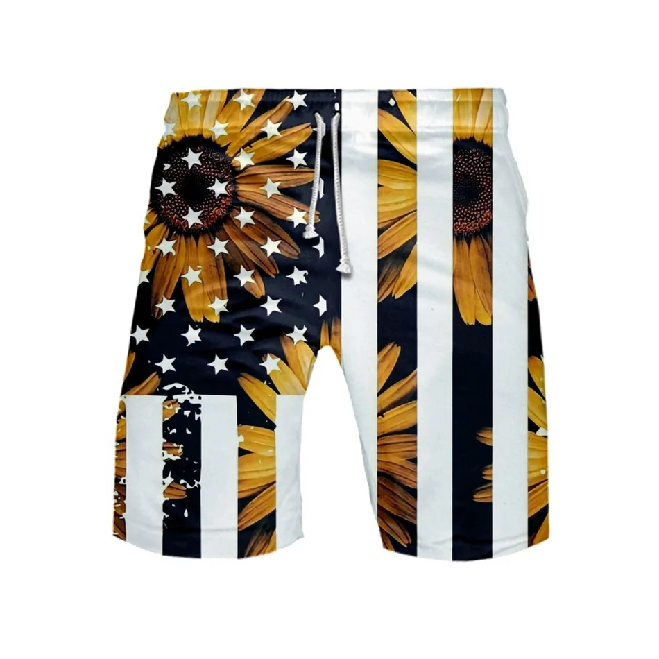 Pantalones cortos con estampado de bandera de EE. UU. En 3D para hombre, bañadores cortos de dibujos animados para playa, trajes de surf deportivos de hip hop, Verano