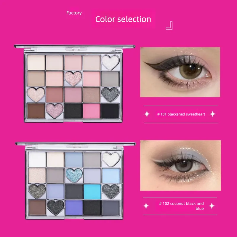 Biya Elegant Black Sweetheart Eyeshadow Palette Matte Pearlescent Glitter Sequins Earth Tone Multi-Color Smoky Blush