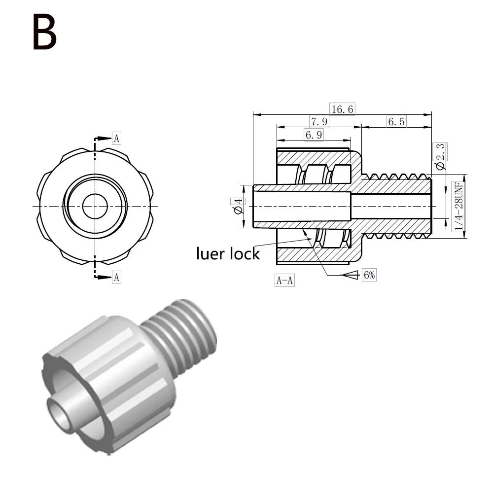 Tubulação plástica da válvula de ar dos pp do adaptador da linha 1/4 de luer-28unf que dispensa a colagem subpackaging conector do encaixe do tambor