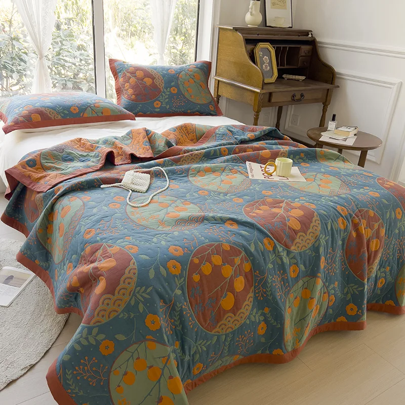 

Vintage Cotton Jacquard Triple-Layer Gauze Blanket Soft Skin-Friendly Bedspread,Lightweight Nap Throw for Home, Travel, Office