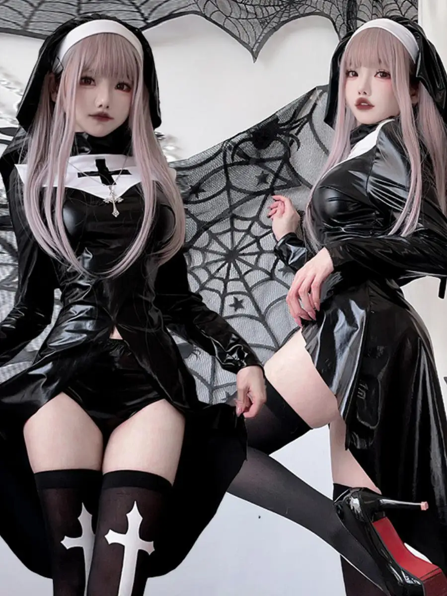 

Nun Costume loween Large Size Cross k Gothic Sle Role-plang Cosplay Women's Ethnic Stage Clothing Polyester