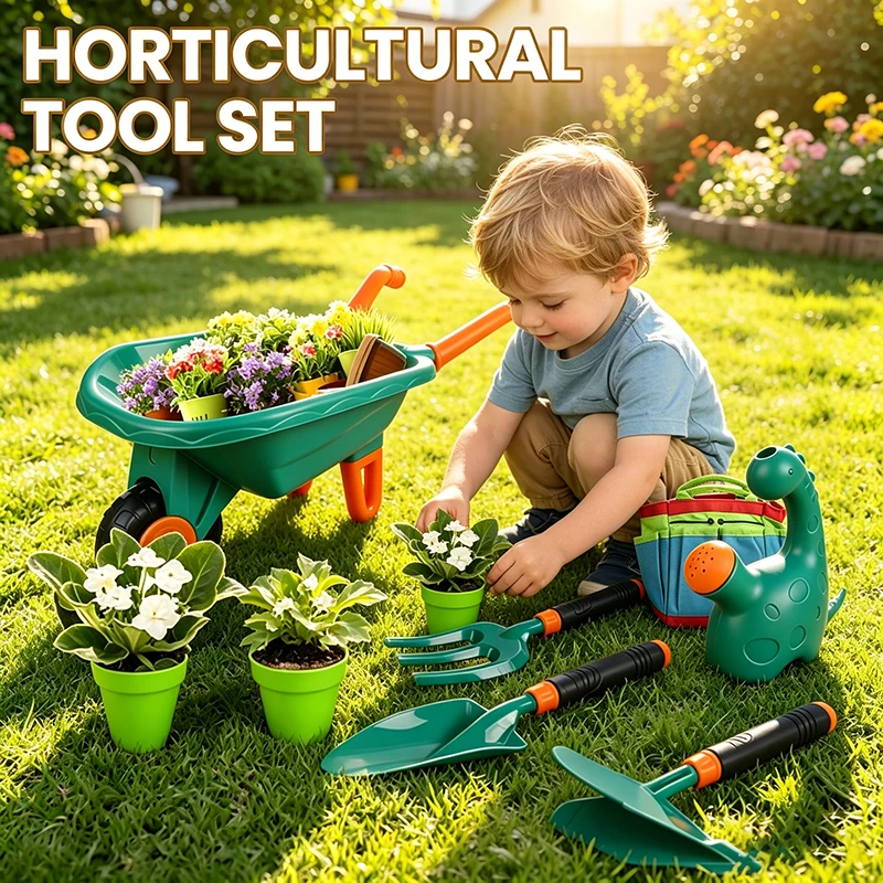 kids-9pieces-gardening-tools-outdoor-toys-set-backyard-play-toysbeach-cart-apron-glove-plant-flowers-tools-children-gifts