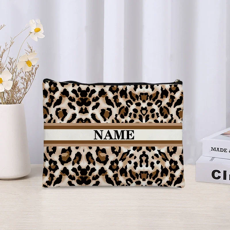 Personalized Leopard Zebra Customized Name Makeup Bag Bridesmaid Deluxe Wedding Makeup Box Travel Toilet Wash Wallet Bride Gift