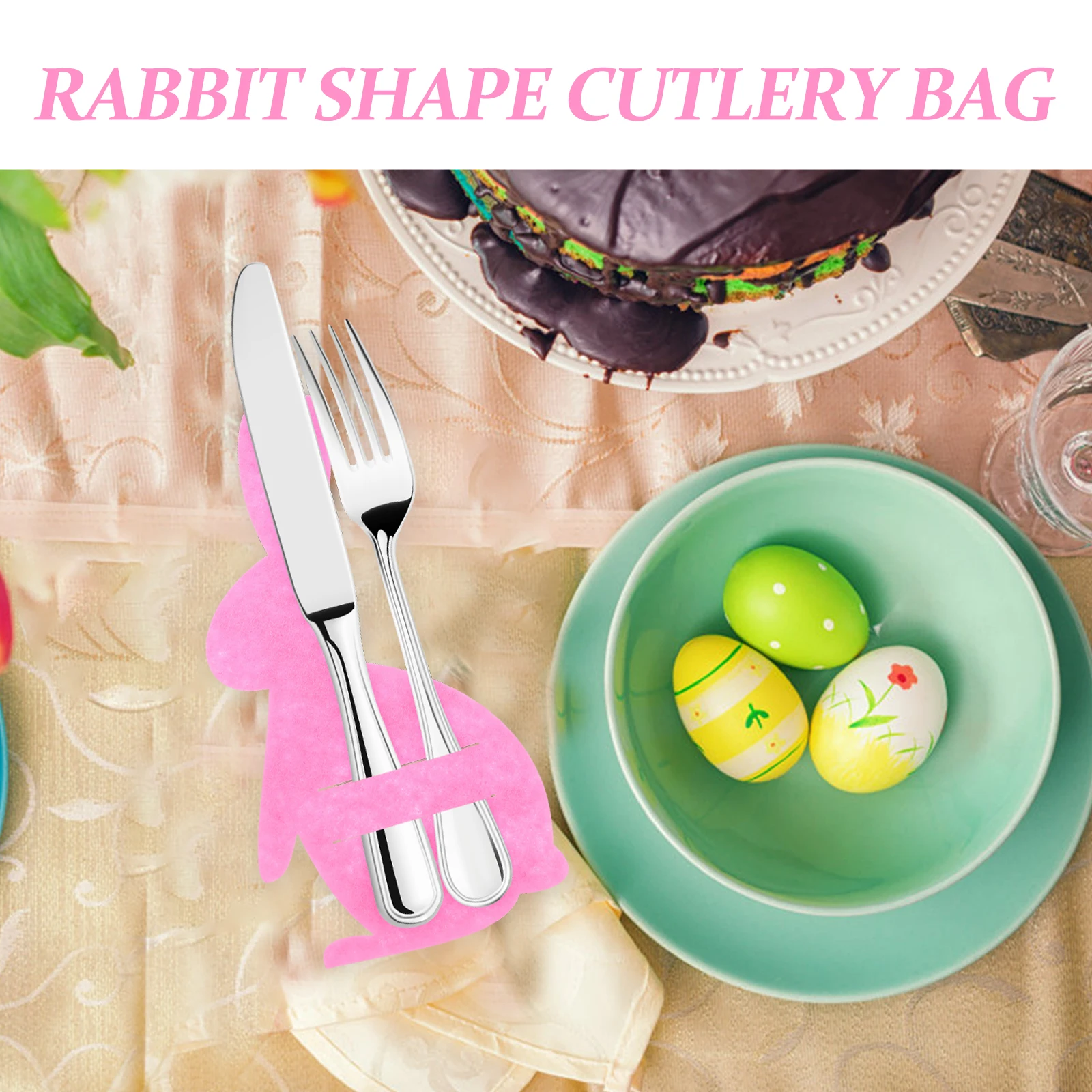 

4pcs Rabbit Shape Cutlery Bags Pink Set Adorable Cloth Bunny Fork Holders Easter Party Tableware Storage Kitchen ganizer