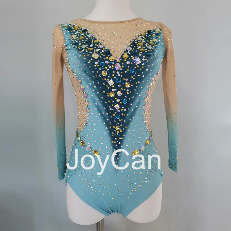 

JoyCan Rhthmic Gymnastics Leotards Girls Women Blue Spandex Elegant Dance Wear for Competitiion