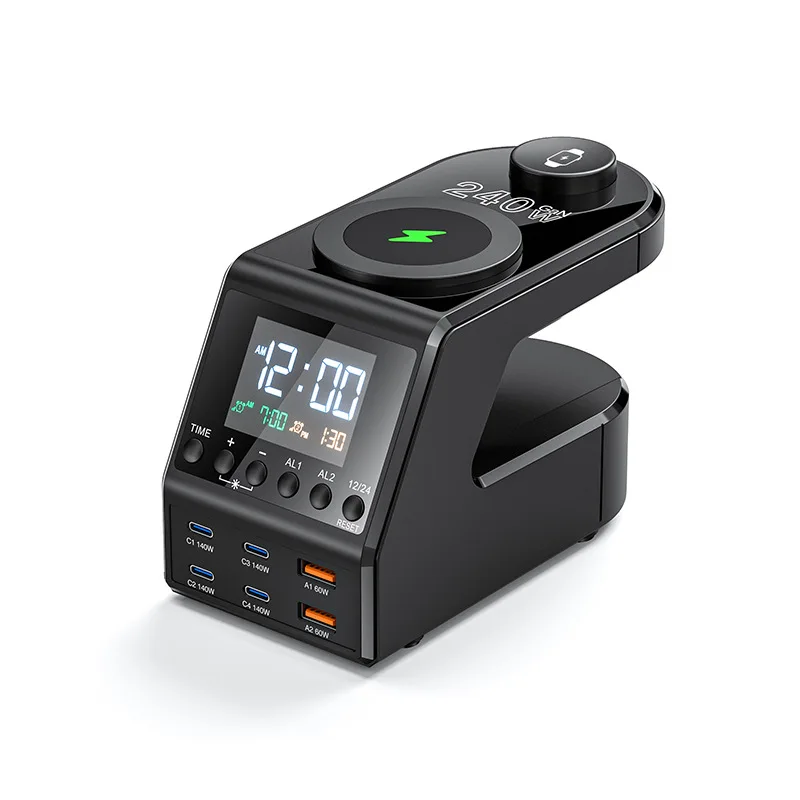 

Беспроводное зарядное устройство для часов Многофункциональный источник питания 240 Вт Универсальный цифровой будильник Беспроводное зарядное устройство