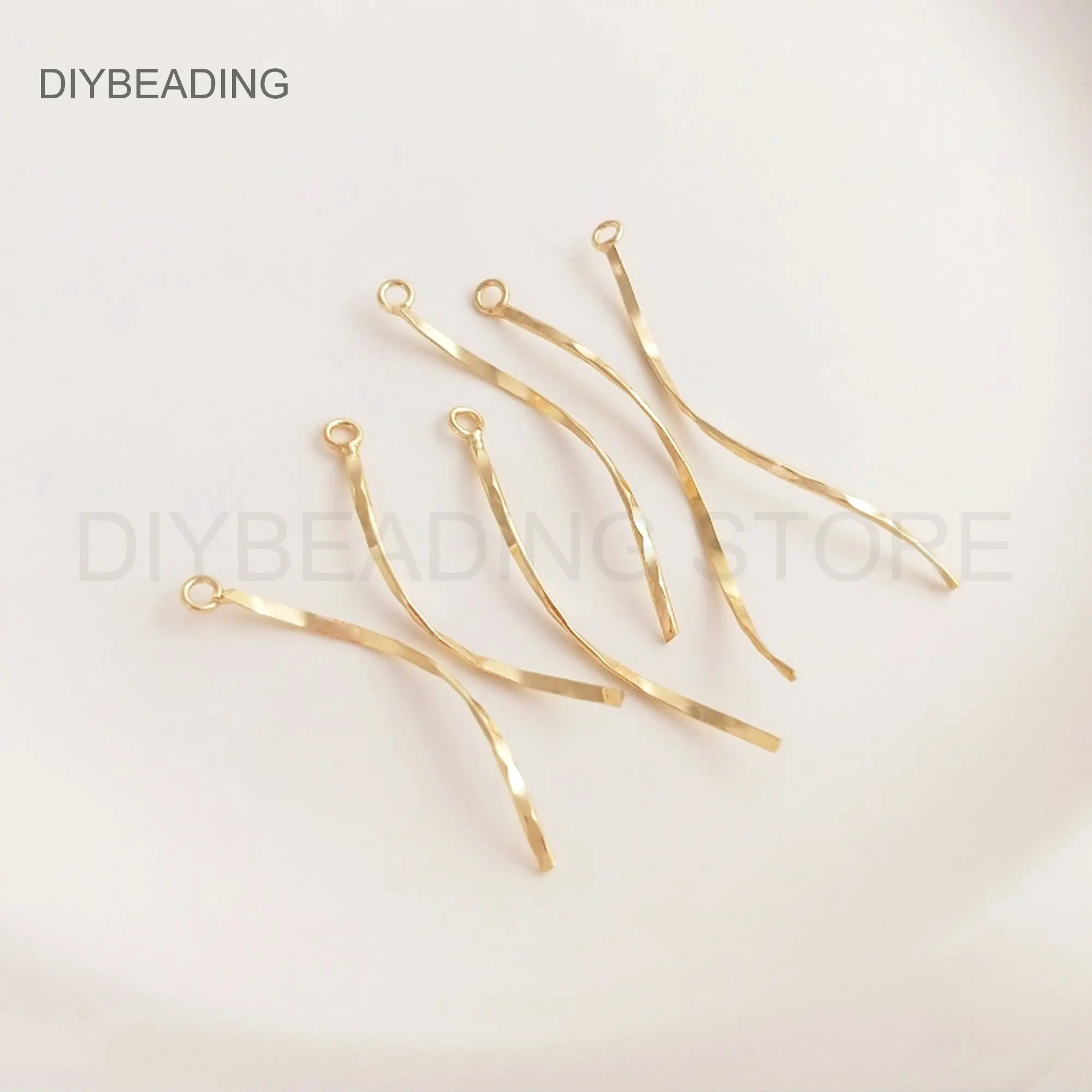 14K Gold Plated Brass Twisted Bar Charms for Earring Making Dangle Twisty Long Stick S Shape Finding Bulk Wholesale (30/35/40mm)