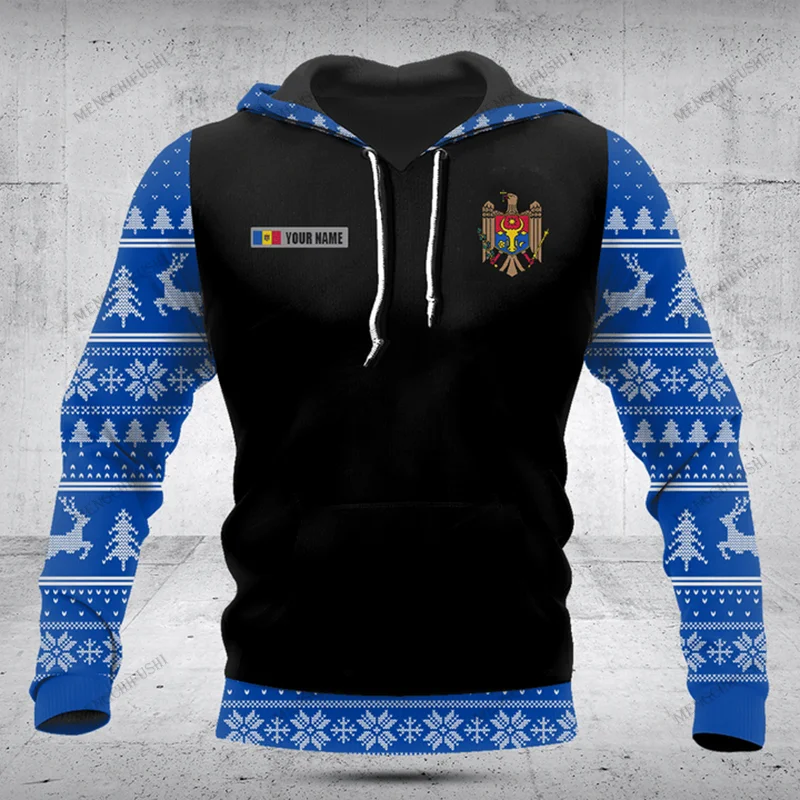 Customize Moldova Symbol Christmas Unisex Hoodies Loose Tops Sweatshirts Winter Casual Clothing Oversized Streetwear