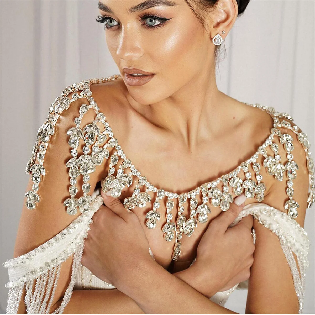 

Banquet Fashion Shiny Rhinestone Back Chain Exquisite Luxurious Bridal Long Tassel Crystal Pendant Shoulder Chain Body Chain