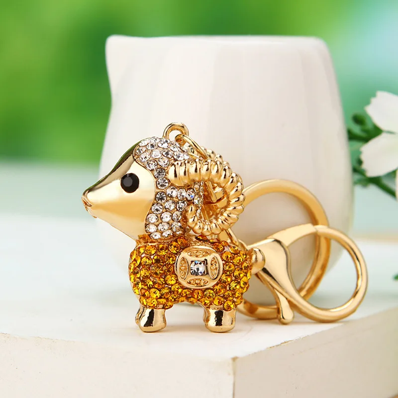 Rhinestone-Crystal Animal Sheep Goat Key Keychain Charm Purse Handbag Car Party Wedding Birthday Gift Keyring