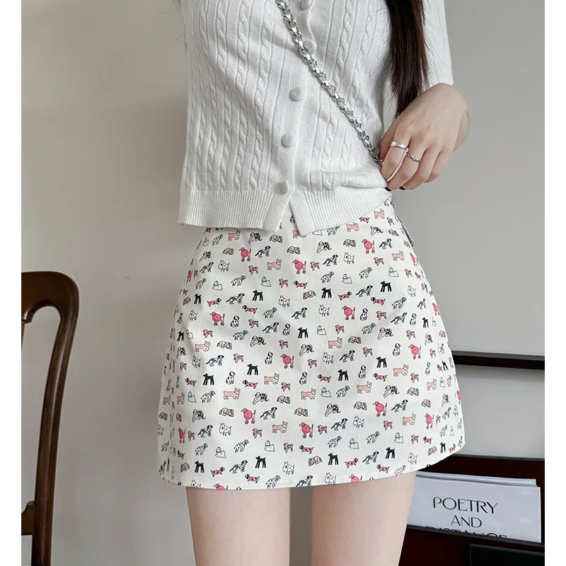 

Puppy Print Short Skirt for Women, Summer Thin High Waist Draped StyleaBodycon Skirt Versatile Sweet and Spicy Anti-Exposure Hal