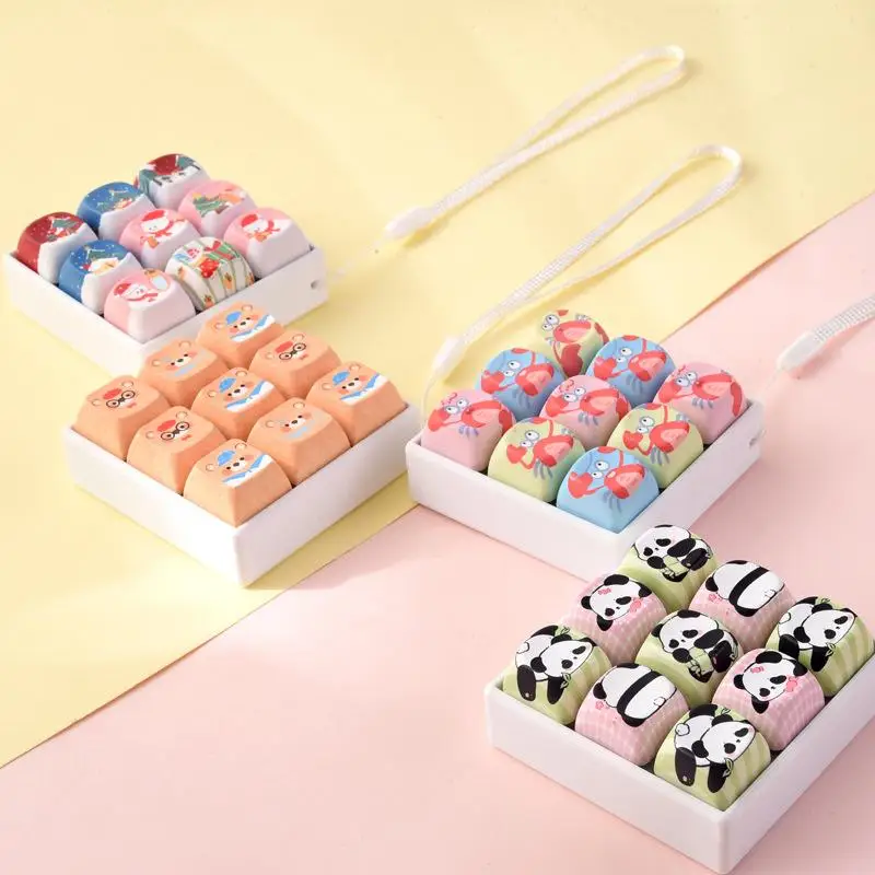 Creative Cartoon Animals Christmas 9-Key Keyboard Button Clicker Stress Relief Toy Key Chain Pendant Bag Decoration
