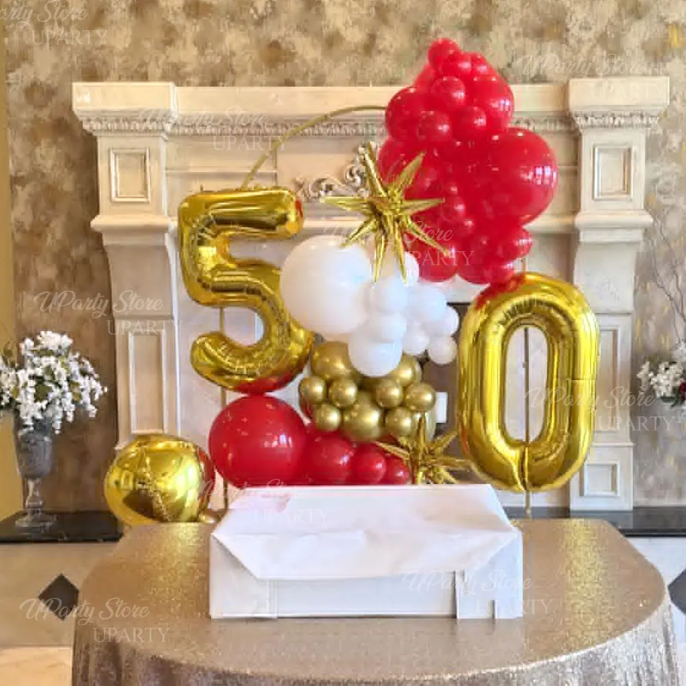 6 Stück Goldstern-Geburtstagsballons, 55,9 cm, 4D, rund, Helium, Globo Starburst Sterne, Folienballons für Hochzeitstag, Party-Dekoration – Detail 4