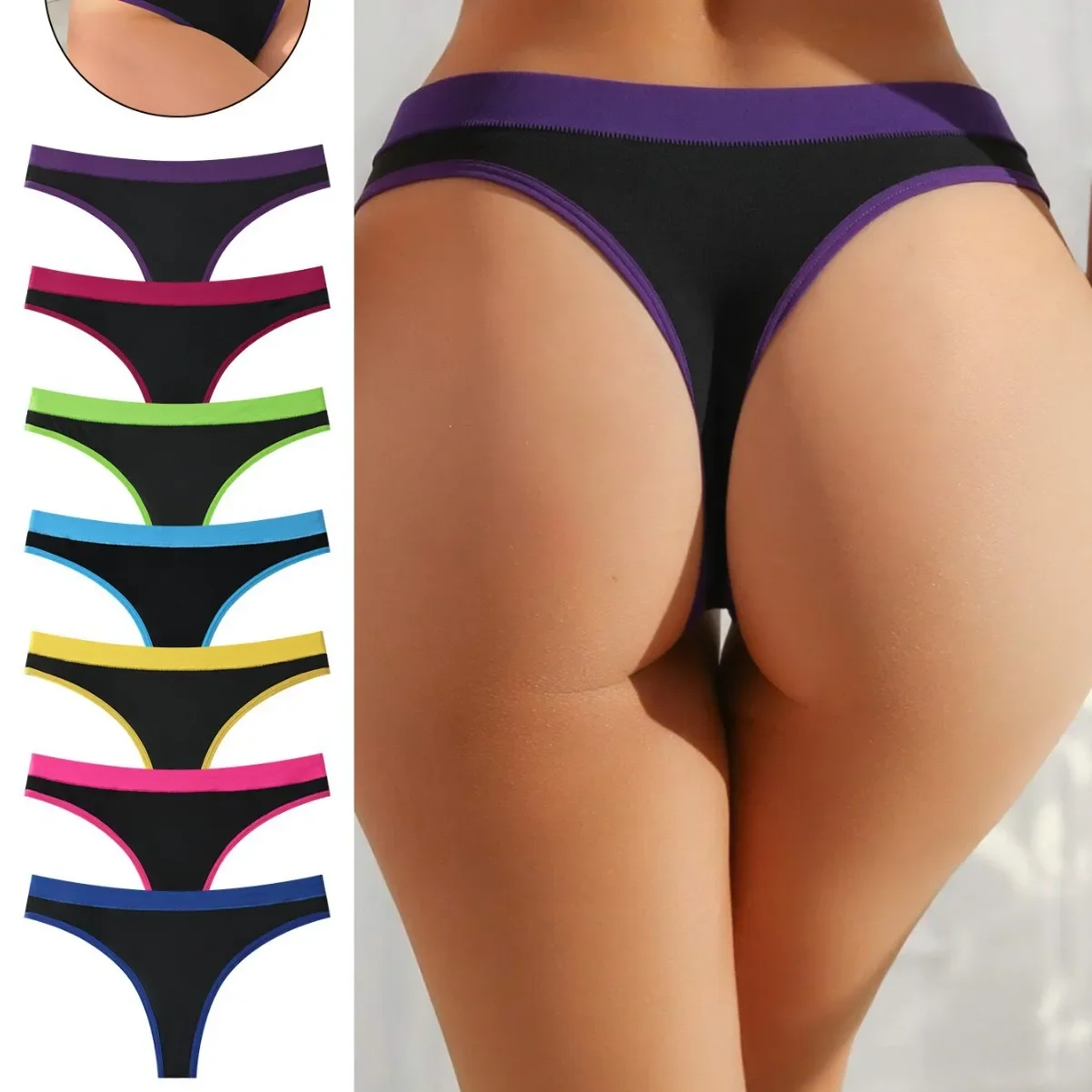 Simple Solid Cotton Sexy Thongs Low Waist Sports Breathable Seamless Women's Underwear Thin Soft Comfort Daily Briefs String
