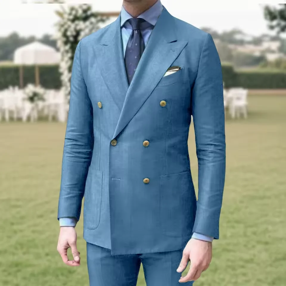 

Casual Suit's Men 2-piece Set Lapel Double Breasted Slim Fit Blazer Pant Ensemble Costume Tendance Hommes Tuxedo(Jacket+Pants)
