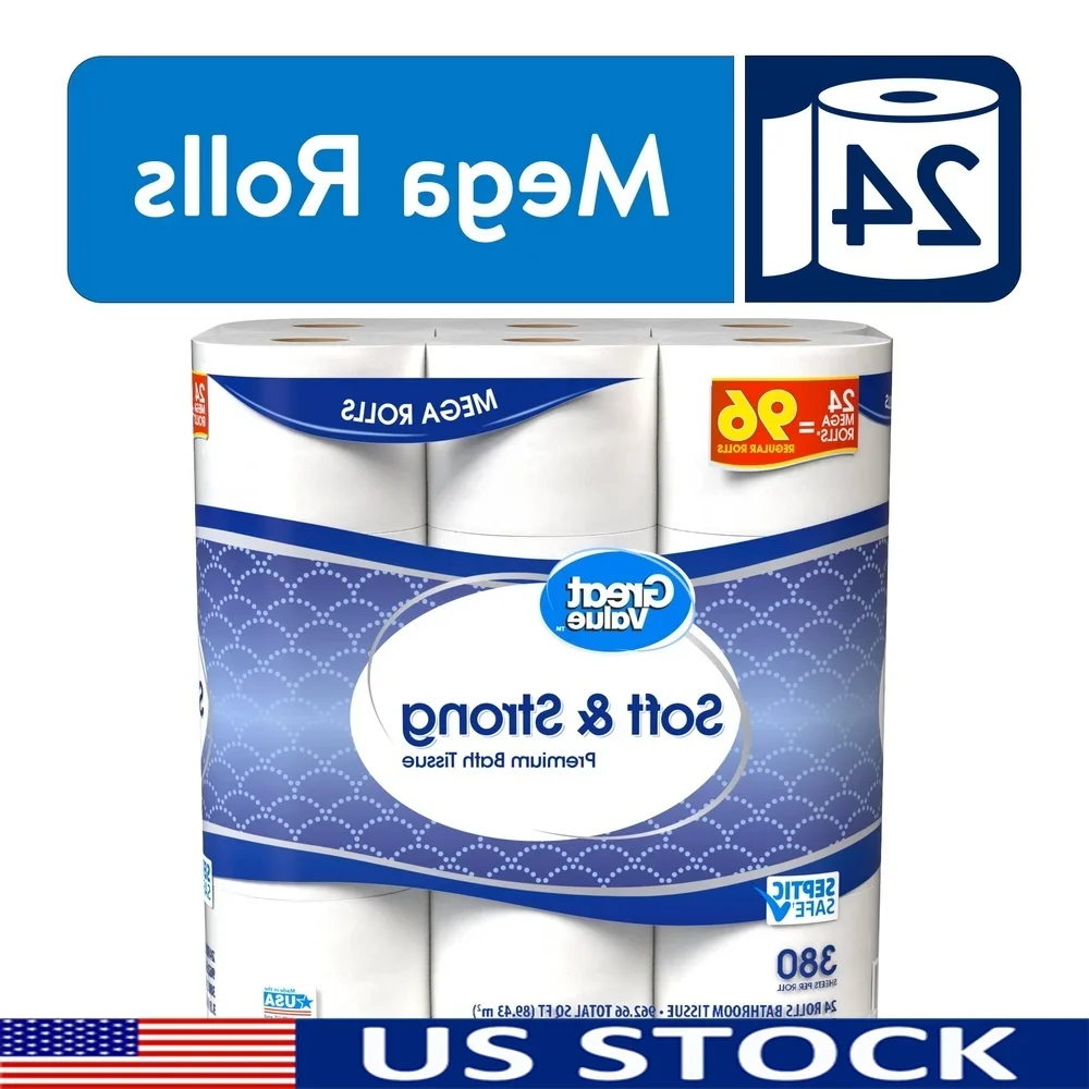 

Premium Soft Strong Toilet Paper 24 Mega Rolls 380 Sheets 2 Ply Safe Septic Systems Gentle and Absorbent