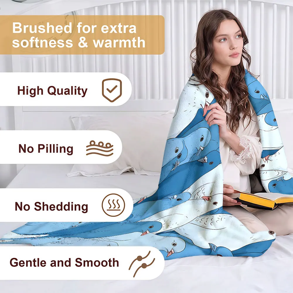 Blue White Pigeon Flock Soft Warm Flannel Blanket Lightweight Cozy Christmas Halloween Home Decor Room