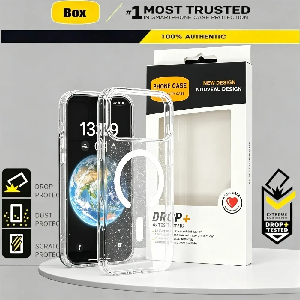 Ott-Box Glitter Symmetry for Magsafe Magnetic Case for IPhone 18 17 Pro Max 16 15 14 13 Military Grade Anti-drop Protector Cover