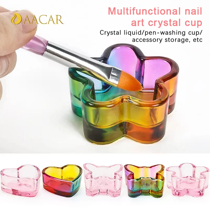 Crystal Glass Acrylic Powder Liquid Nail Cup Colorful Pen Washer Cup Bowl Cup Holder Equipment Nail Art Tools Without Cover