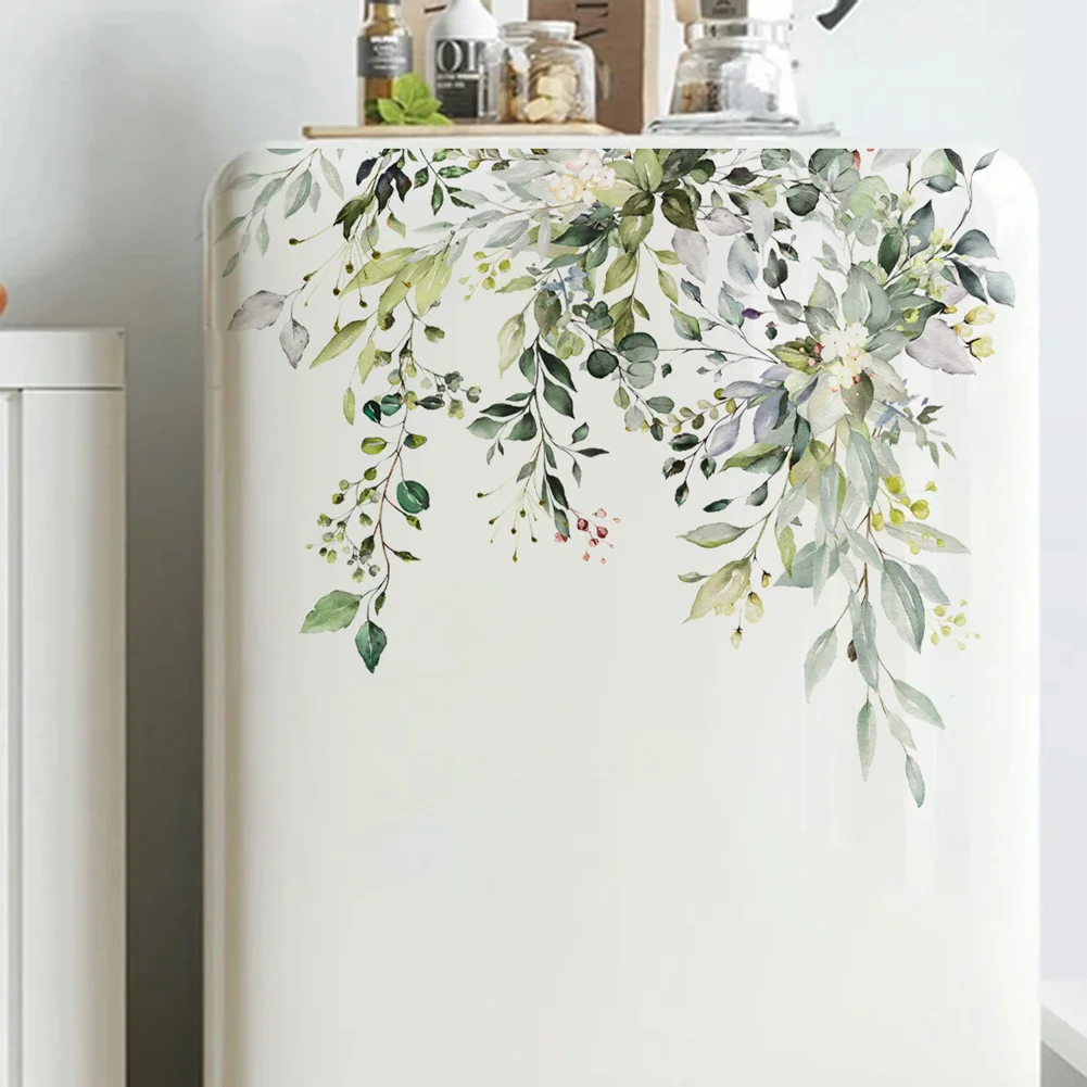 Green Plant Leaves Wall Sticker Bathroom Toilet Decor Living Room Cabinet Home Decoration Decals Beautify Self Adhesive Mural
