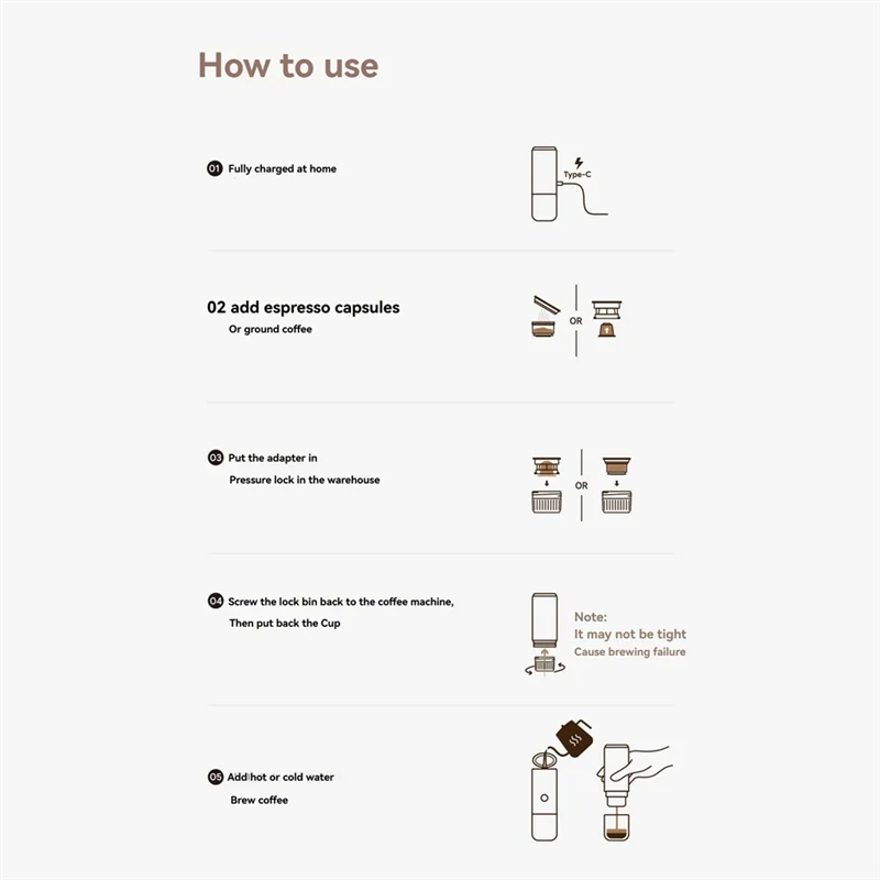 

FORC-Portable Espresso Maker Wireless Coffee Maker 2 In 1 Small Travel Espresso Machine For Camping Office Hiking RV B