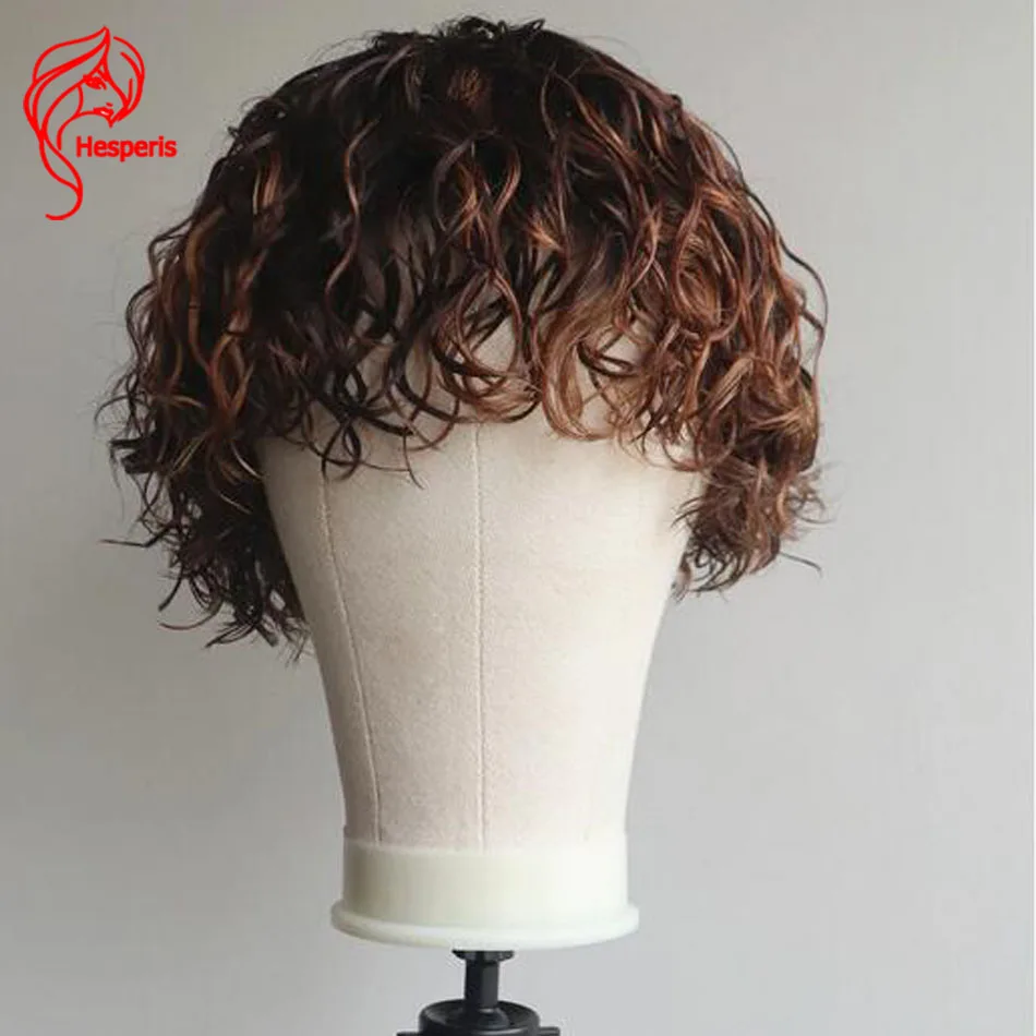

Hesperis Blonde Highlight Human Hair Wigs With Bang Wear And Go Full Machine Made Curly Wig For Man Short Pixie Cut Hair Wigs