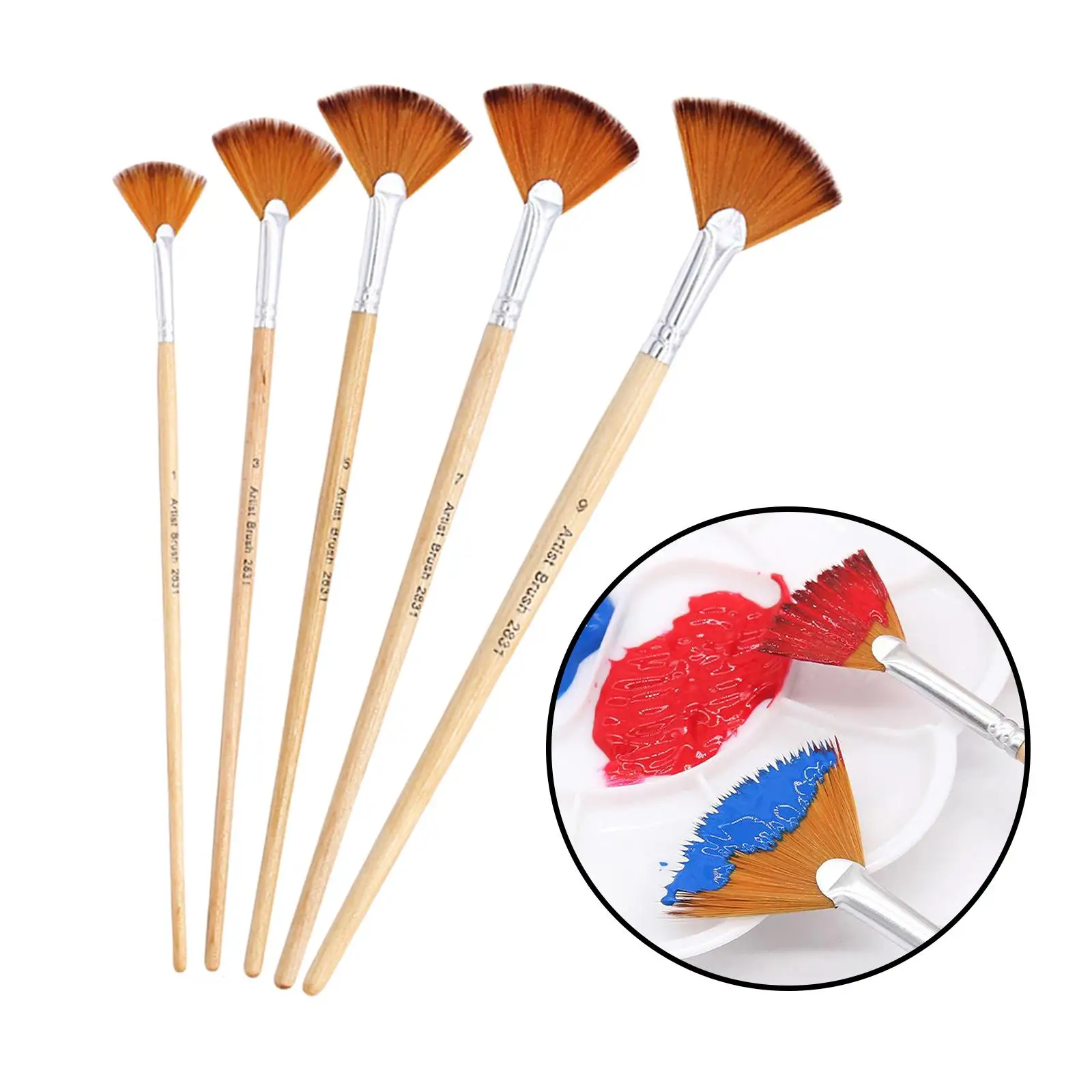 5 /Set Fan Paint Brush Set Artist for Acrylic Painting Oil Painting Artist Students Drawing Bulk Premium Wooden Handle Brushes