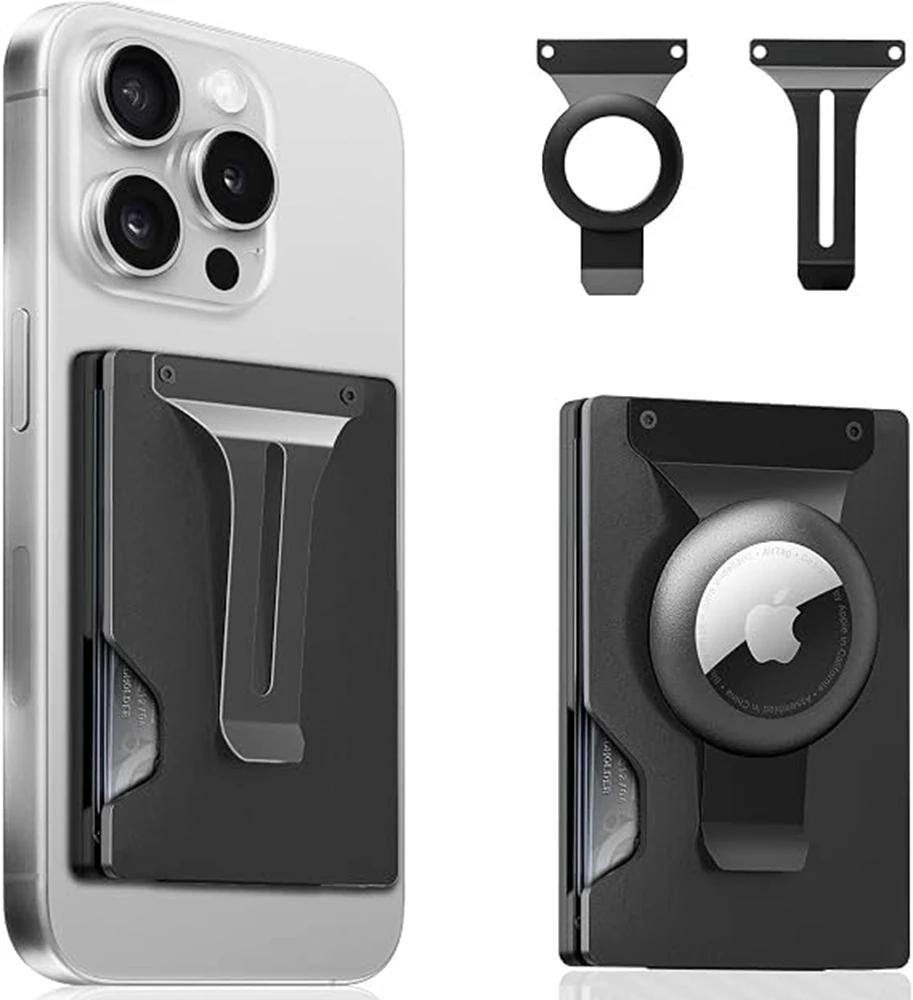 MagSafe Magnetische Metall-Handyhülle mit AirTag-Fach, Kartenhalter, RFID-Blockierung, Geldklammer und Magnetischem Kartenetui für iPhone 12 bis 16 – Detail 1