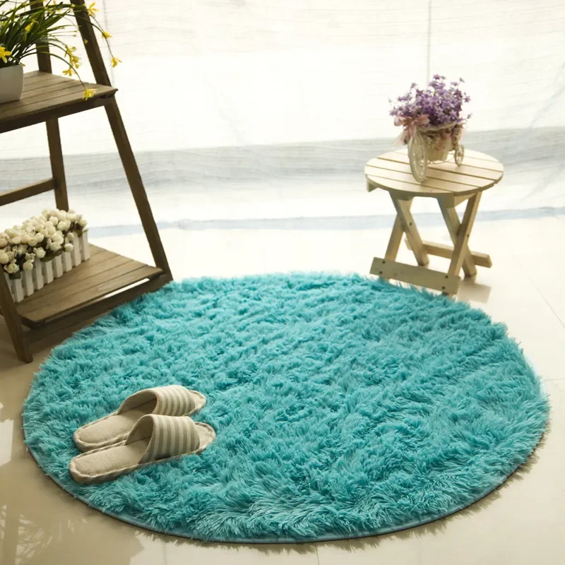 Hot sale Fluffy Round Carpet Non-Slip Shower Bedroom Mat Door Floor Shaggy Faux Fur Area Rug Home Textile