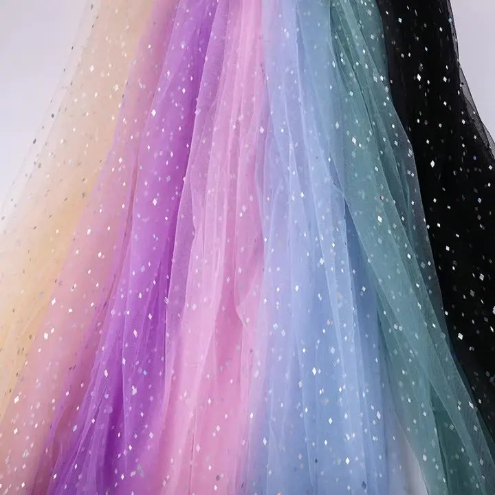 

5meters Diamond Sequin Tulle Fabric Fashion Floral Wrapping Mesh for Wedding Dress & Party Decor Soft Decorative Netting Cloth