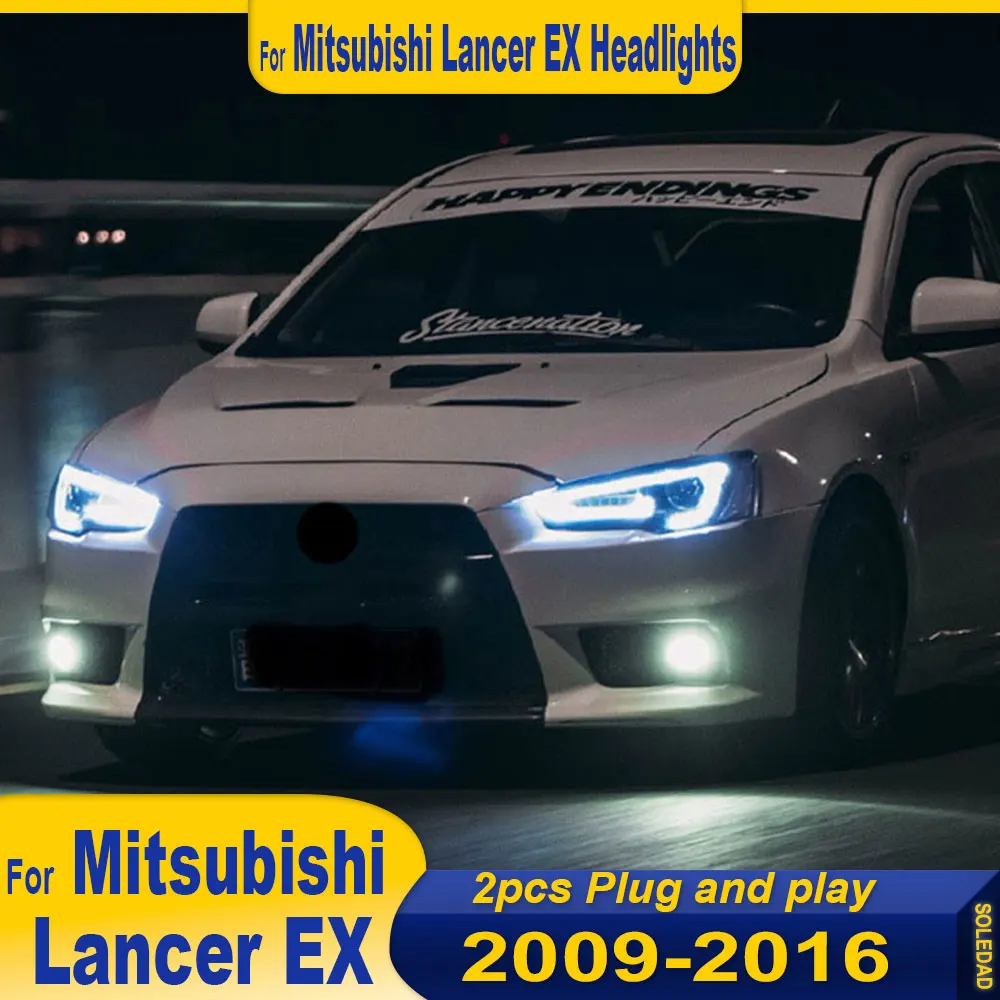 headlights For Mitsubishi Lancer Exceed EVO 2009-2021 Car LED Headlight Head lamp Reverse Brake Fog Front lights Plug and Play