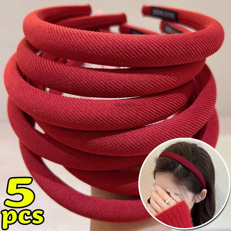 5/1pcs Wine Red Classic Velvet Hair Band Headband Hot Girls Red Plush Thickened Headwear Hair Hoops for Women Banquet Hairband