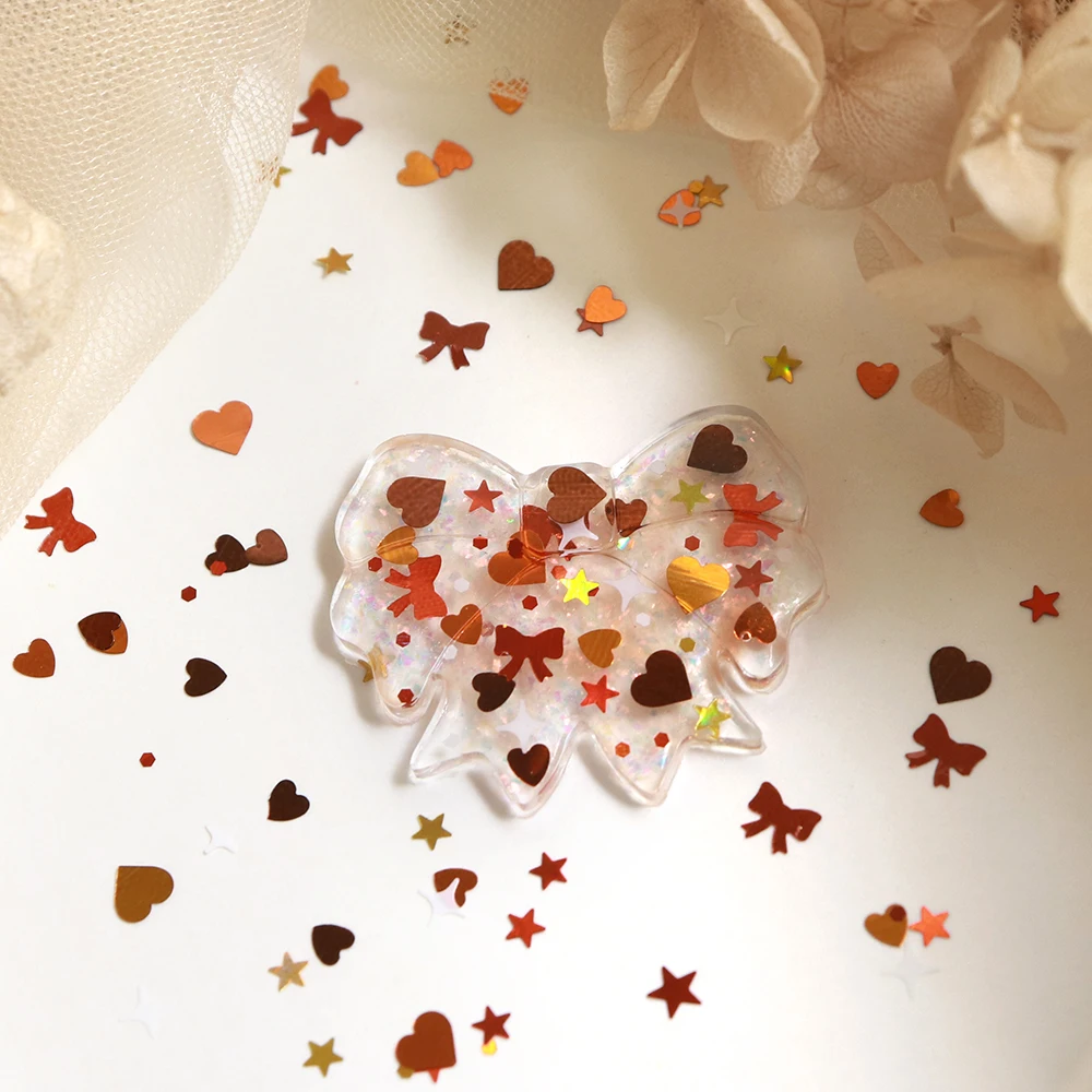 5g Cute Sweet Sequins For Epoxy Resin Filling Reddish Brown Love Heart Bowknot Glitter Paillette Kawaii Resin Shaker Fillers DIY view 3