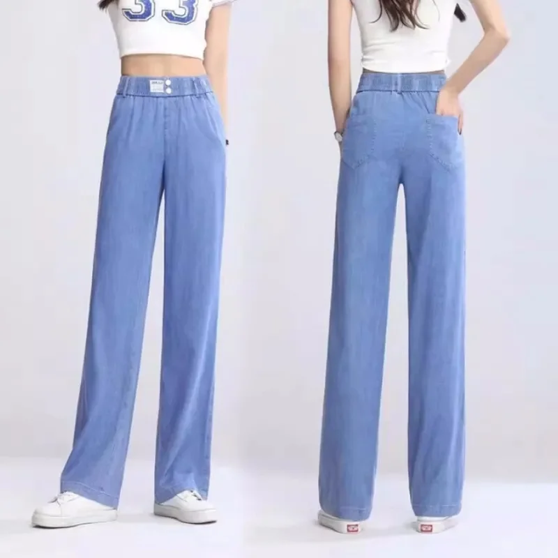 

Ladies Wide Leg Denim Pantalons 2025 Female High Waist Large Size 4XL Cowboy Trousers Autumn Women Leisure Thin Straight Jeans