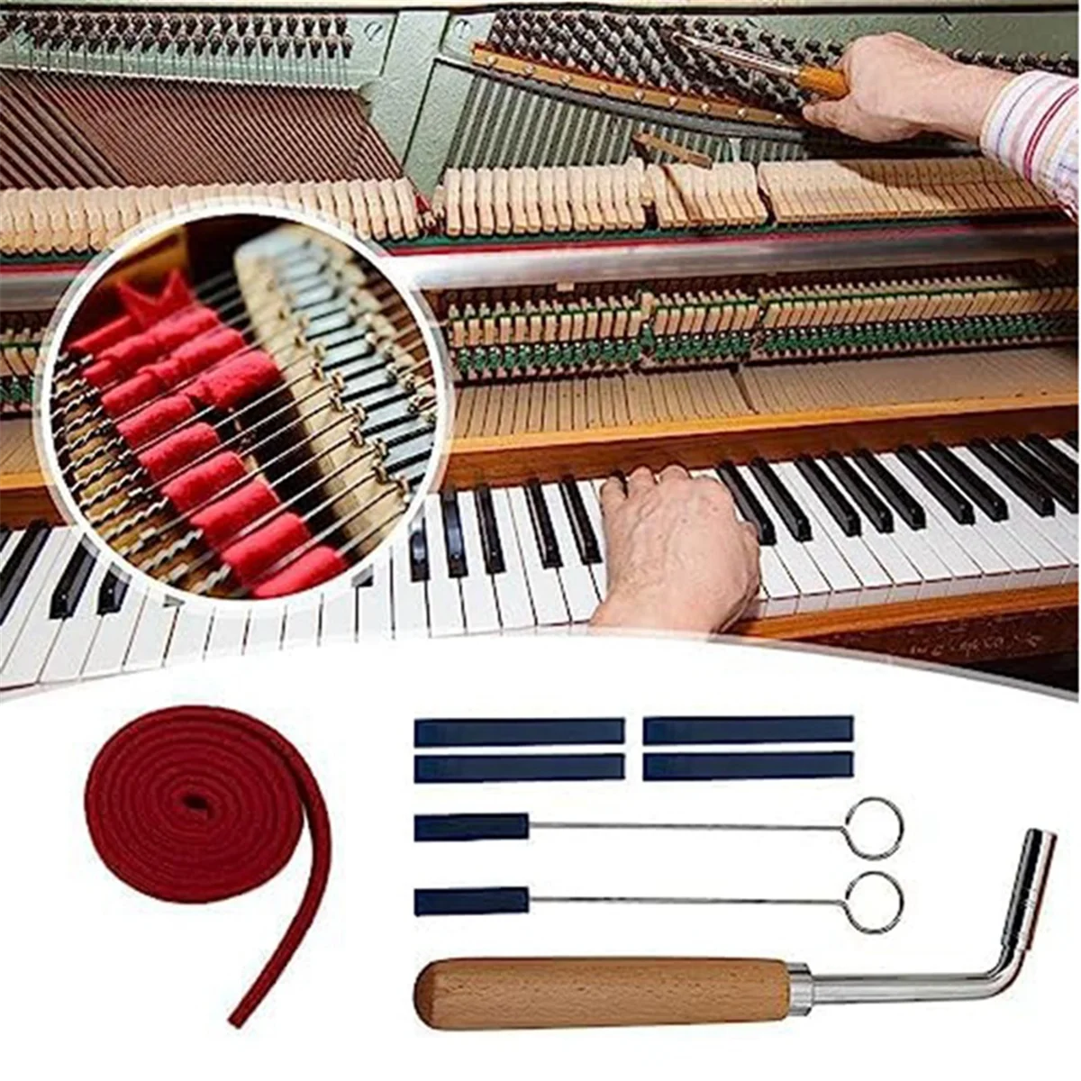 Professional Piano Tuning Kit, Piano Tuner Hammer Mute Kit Tools, Piano Tuning Lever