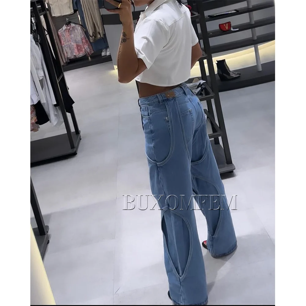 High Waisted Stylish High Quality Design Jeans Straight Leg Wrap Hips New Casual Daily Trousers Light Blue Loose Casual Pants