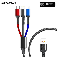 Awei CL-971 3 in 1 Type C Fast Charging Cable 2.4A USB Micro Charger Phone Cables Braided Wire For iPhone iPad For Xiaomi/Huawei