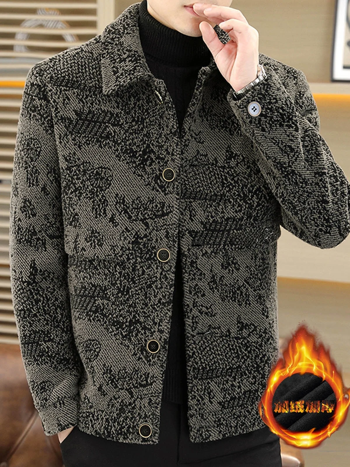 

Thiened Fce Woolen Jaet Men's Youth Maturi Sle Embroidered Tweed Coat High-end Golden Mink Fur Warm Outerwear Trendy