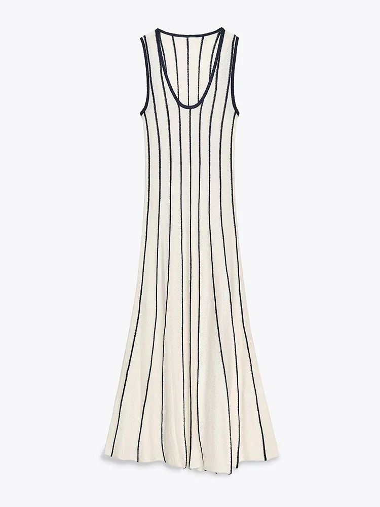 Faionable lavorato a maglia estivo Dr nuovo arrivo donna semplice casual Sle Midi Dr round Ne Svel motivo a righe