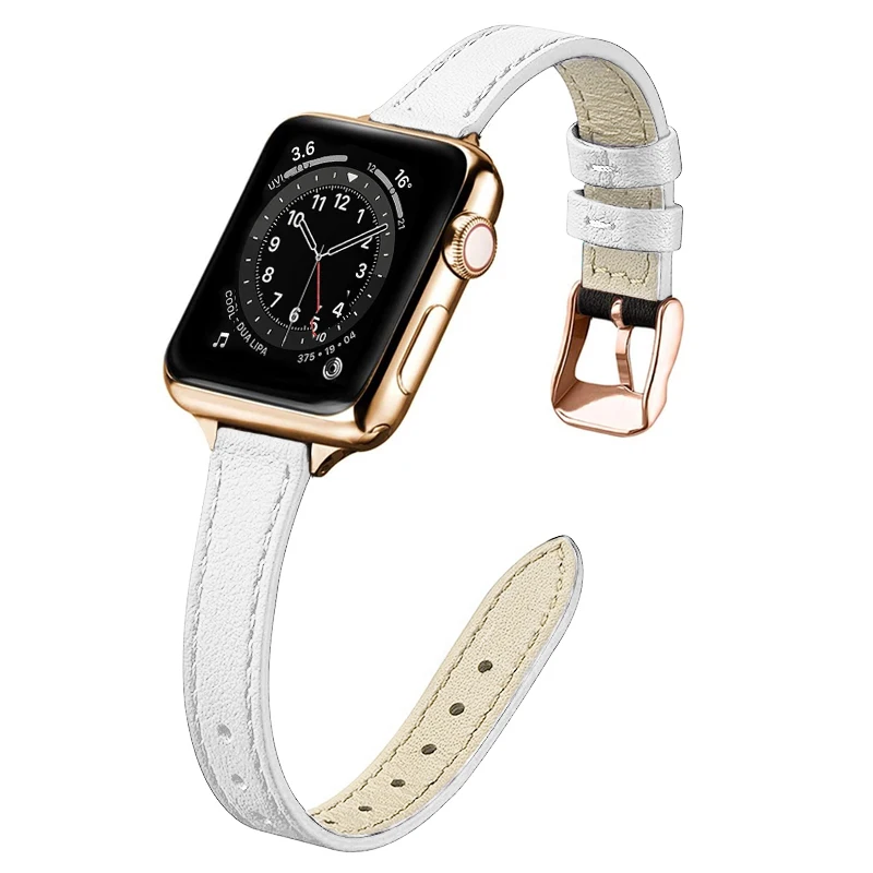 Slim Leather Strap for Apple watch band 49mm 44/45/42/40/41/38mm Soft Wrsit Belt bracelet for iWatch series 3 SE 5 4 6 7 8 ultra