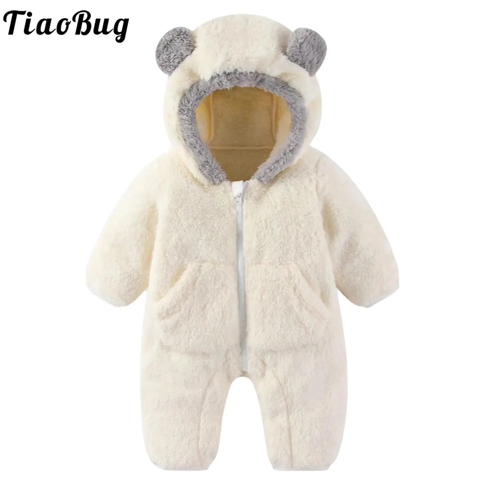 

Infant Baby Bear Outfit Winter Snowsuit Warm Coral Fleece Hooded Romper Long Sleeve Zipper Jumpsuit Outwear Kid Clothes Homewear