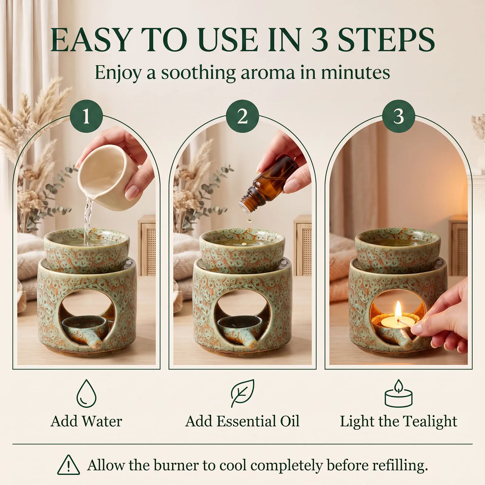 Ceramic Oil Burner Split Essential Oil Burner Wax Melting Burners with Removable Bowl Tea Light Wax Warmer for Home and Tea Room