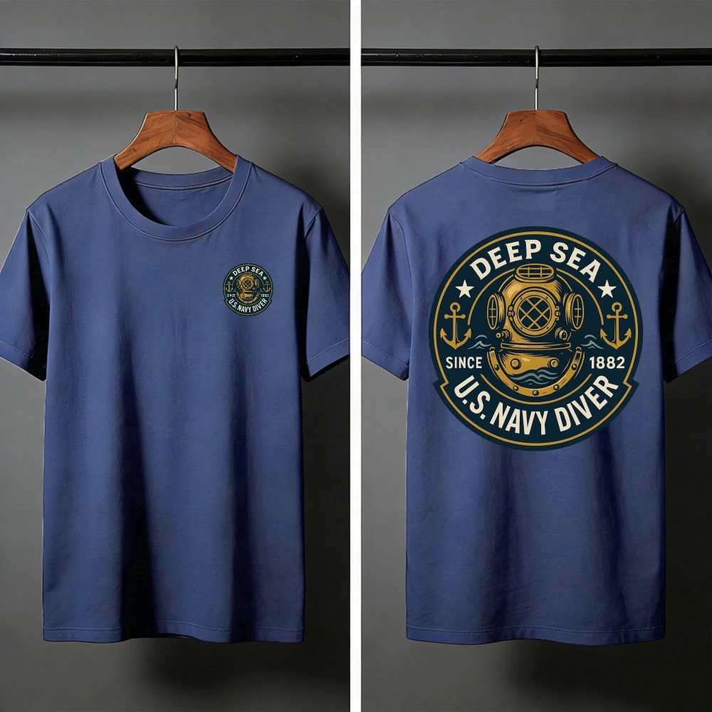 Deep Sea Diver Emblem Sommer-T-Shirt für Herren im Militärstil, Freizeitkleidung, Strand- und Outdoor-Aktivitäten, Taucherkleidung, Hemden – Detail 4