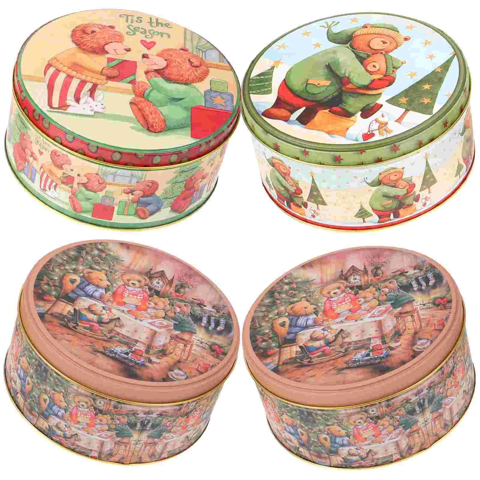 4 Pcs Christmas Candy Box Festive Cookie Small Iron Gift Case Jar Sealed Tinplate Material