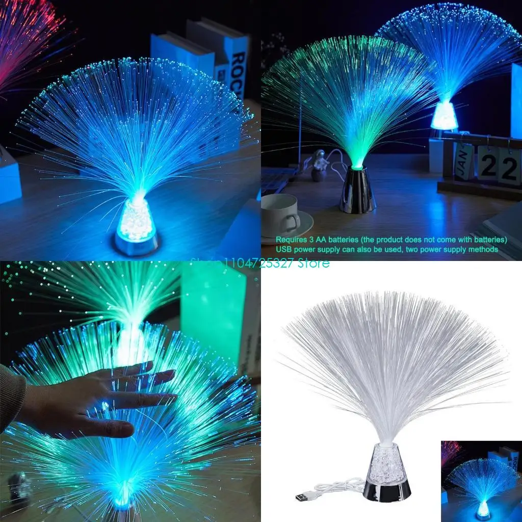 D8KF Colorful LED Night Light Fiber Light Lamp Multicolored Flashing Universal Modes Table Lamps Gift for Children